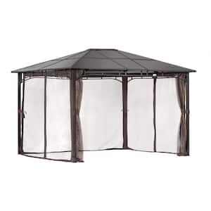 10 ft. D x 12 ft. W Sycamore High-Quality Steel Frame Gazebo with Hardtop Roof and Mosquito Netting in Dark Coffee