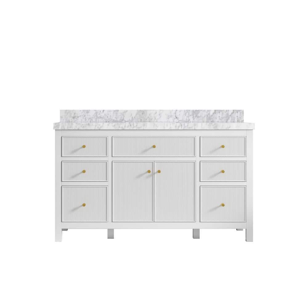 60'' White Single Bathroom Vanity with Marble Top