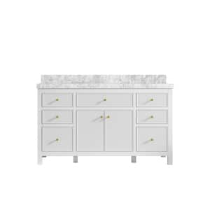 Sonoma 60 in. W x 22 in. D x 36 in. H Single Sink Bath Vanity in White with 2" Carrara Marble Top