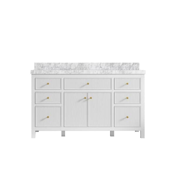 Willow Collections Sonoma 60 in. W x 22 in. D x 36 in. H Single Sink Bath Vanity in White with 2" Carrara Marble Top