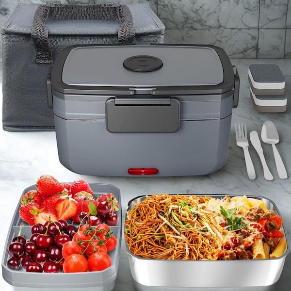 3L Double Layer Electric Heated Lunch Box, Portable Food Warmer for Car, Truck, Office, Camping, Dark Grey