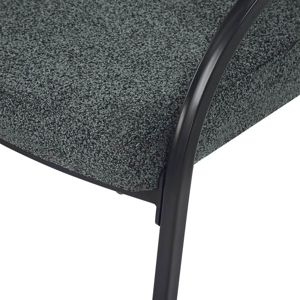 Dark Green and Black Metal Upholstered Arm Chairs, Set of 2