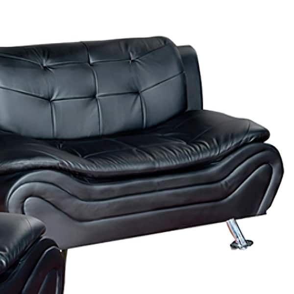 3 Piece Black Leather Sofa Set, Furniture Leather Sofa Set