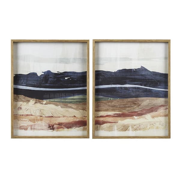 Miscool Anky 2-Piece Framed Art Print 22.7 in. x 28.7 in. Abstract Landscape Diptych Glass Wall Art Set