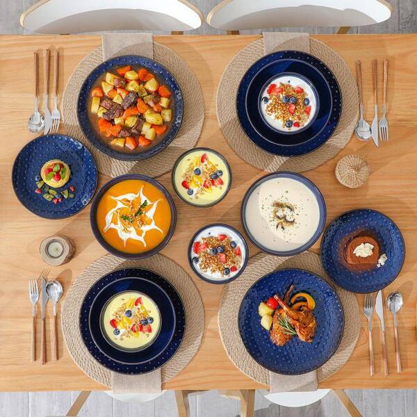 MALACASA 16-Piece Blue Stoneware Dinnerware Set (Service for 4