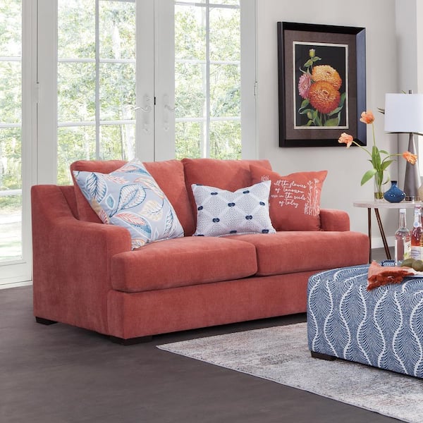American Furniture Classics Classic Paprika 65 in. Paprika Red Chenille 2-Seat Loveseat with Three Throw Pillows