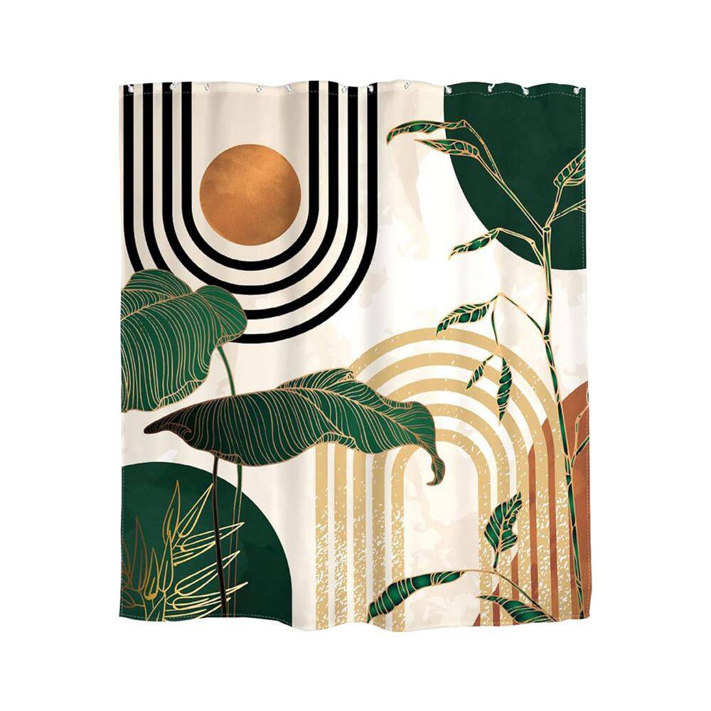 Green Boho Shower Curtain 60 x 72 Abstract Retro Mid Century Bathroom Decor with 12 Hooks Minimalist Tropical Polyester price history on PriceWatchPro