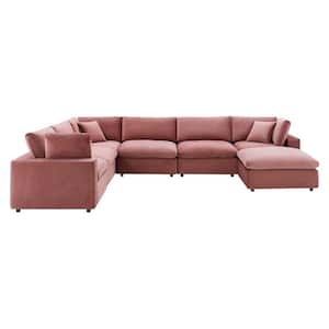 Commix 158 in. Down Filled Overstuffed Performance Velvet 7-Piece Sectional Sofa in Dusty Rose
