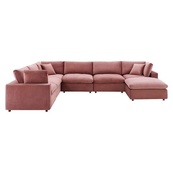 MODWAY Commix 158 in. Down Filled Overstuffed Performance Velvet 7-Piece Sectional Sofa in Dusty Rose