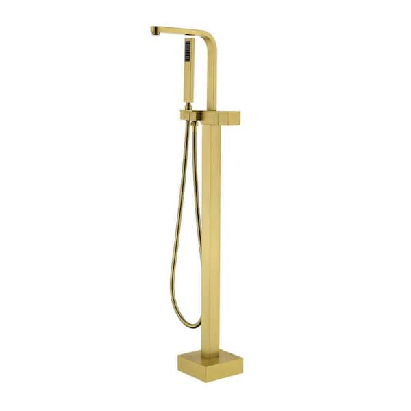 1 Handle Floor Mount Tub Faucet with Hand Shower in Brushed Gold