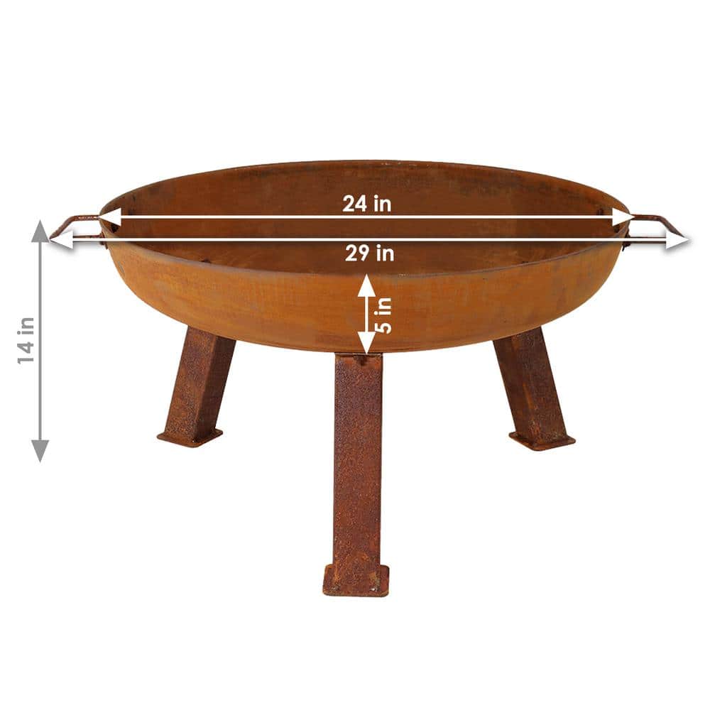 Rustic 24-Inch Round Cast Iron Wood-Burning Fire Pit with Handles