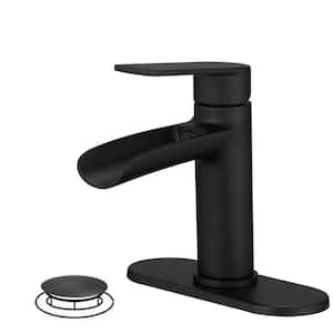 Single Hole Single-Handle Bathroom Faucet with Supply Hose in Matte Black