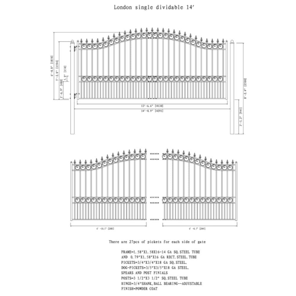 Black Steel Arched Sliding Driveway Gate with Pointed Pickets