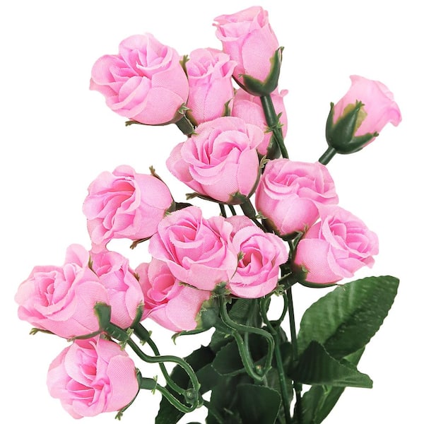 LIVING LUXURY 14 in. Pink Artificial Mini Rose Bud Flower