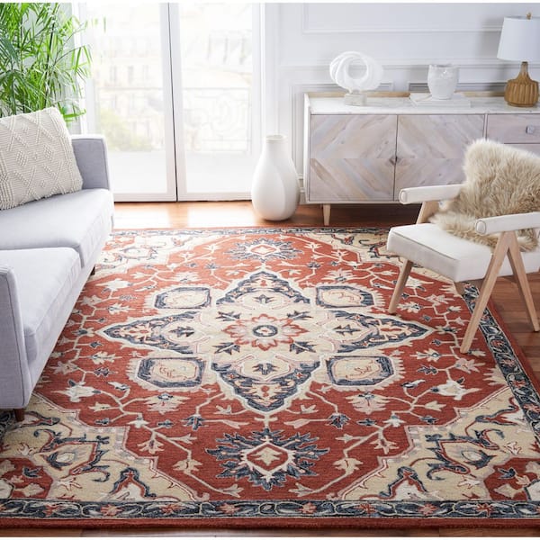 Heritage Red/Black 9 ft. x 12 ft. Border Floral Area Rug