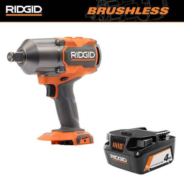 RIDGID 18V Brushless Cordless 3/4 in. High Torque Impact Wrench with FREE 4.0 Ah Lithium-Ion Battery