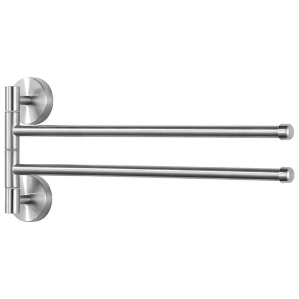 13.2 in. Wall Mounted Stainless Steel Swivel 2-Arm Towel Bars for Bathroom in Brushed Nickel