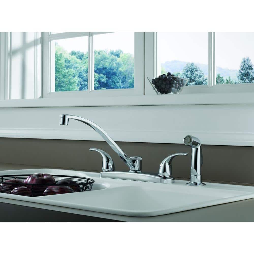 Chrome Transitional Double Handle Kitchen Faucet with Side Sprayer
