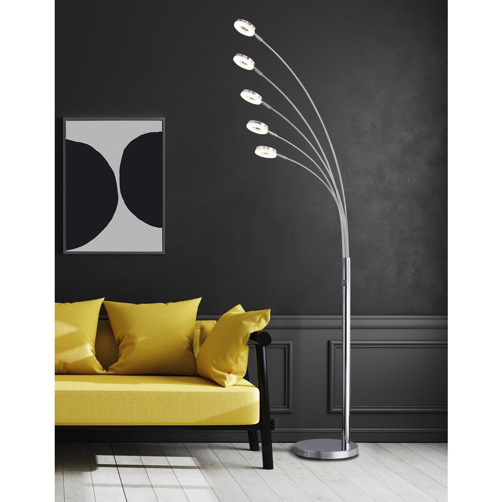 Modern Chrome 5-Arched LED Floor Lamp with Touch Dimmer