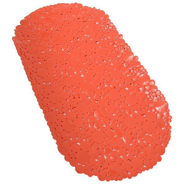 EVIDECO French home goods Bubbles 15 in. x 28 in. Non-Slip Oval Bathtub Mat in Solid Orange