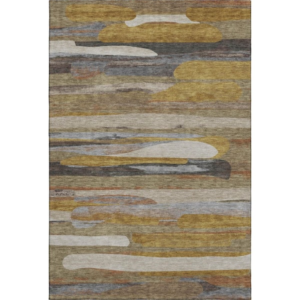 Mayfield Premium Machine Washable Abstract AMF2542 Brown 10 ft. x 14 ft. Area Rug