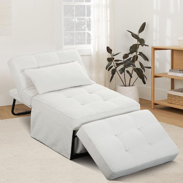 4 in-1 71 in. W Beige Folding Sherpa Fabric Twin Size Sofa