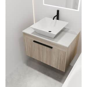 29.50 in. W x 18.90 in. D x 23.30 in. H Floating Wall-Mounted Bath Vanity in White Oak with White Ceramic Top