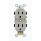 15 Amp Industrial Grade Heavy Duty Self Grounding Duplex Outlet, Gray