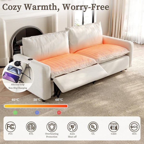 Electric Reclining 107 in. Square Arm Linen 4-Piece L-Shaped Modular Sectional Sofa with Heating,USB Ports in Beige