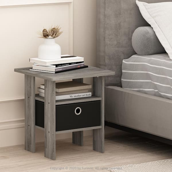 Furinno Home Living French Oak Grey Storage End Table (Set of 2)