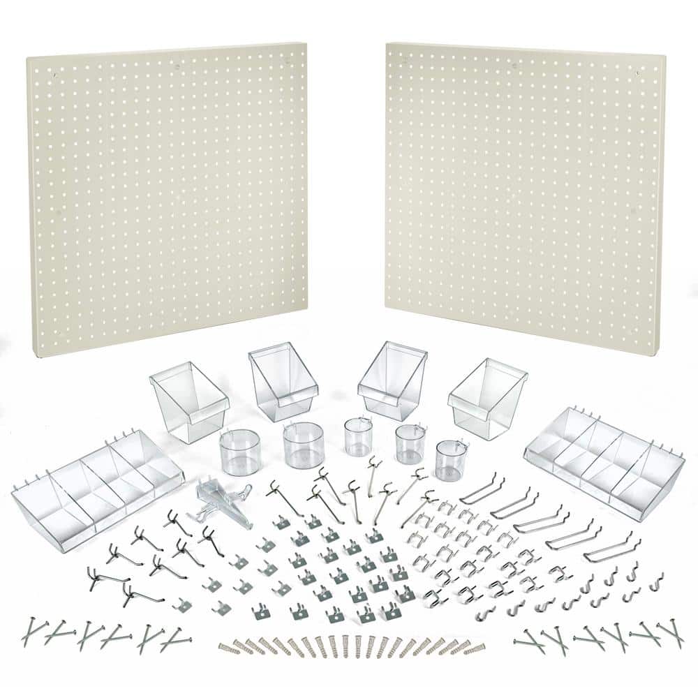 White High Impact Styrene Pegboard Organizer Kit with Hooks and Bins