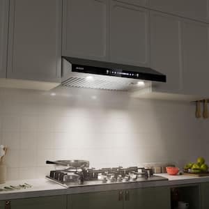 36 in. 900 CFM Ducted Under Cabinet Range Hood in Stainless Steel and Black Glass with Baffle Filters and LED Lights