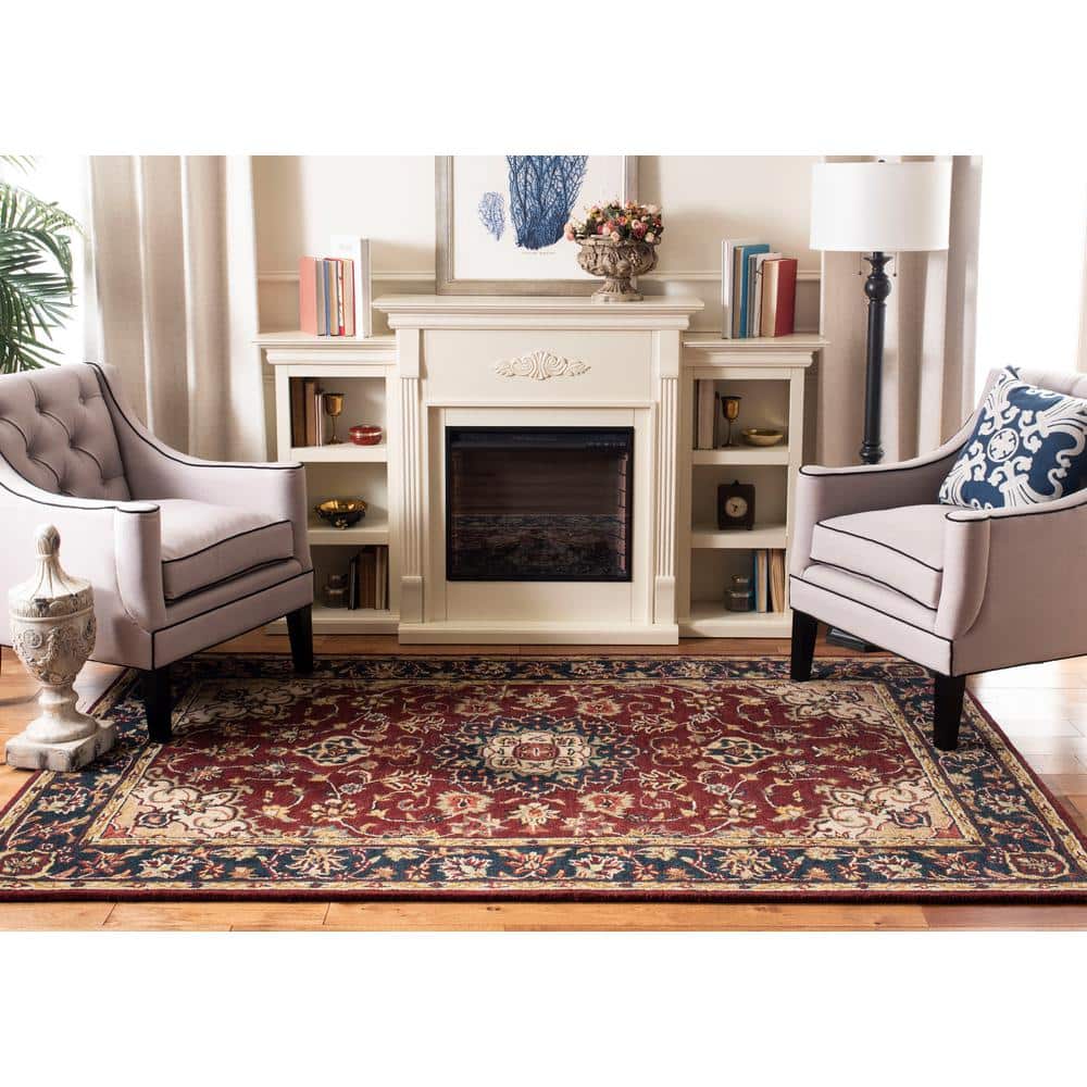 Classic Burgundy and Navy Hand-Tufted Wool Area Rug