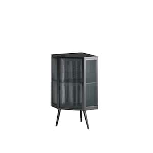 22.25 in. W x 16.54 in. D x 31.50 in. H Black Metal Freestanding Linen Cabinet with Glass Door and Adjustable Shelf