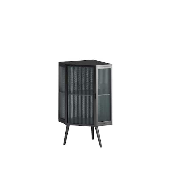 Tileon 22.25 in. W x 16.54 in. D x 31.50 in. H Black Metal Freestanding Linen Cabinet with Glass Door and Adjustable Shelf