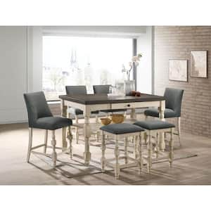 Besta 7-Piece Ivory and Dark Gray Counter Height Table Set with Stools