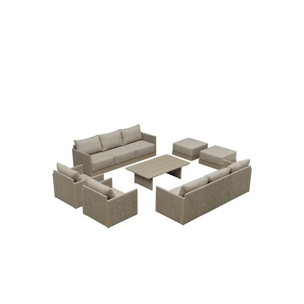 11 Pieces Patio Conversation Sets with Coffee Table All Weather Outdoor Couch Sectional Set with Cushion Beige