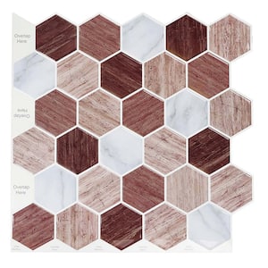 11.8 in. x 11.8 in. Vinyl Peel and Stick Tile, Brown Hexagon Wall Tiles(9.7 sq. ft./10-pack)