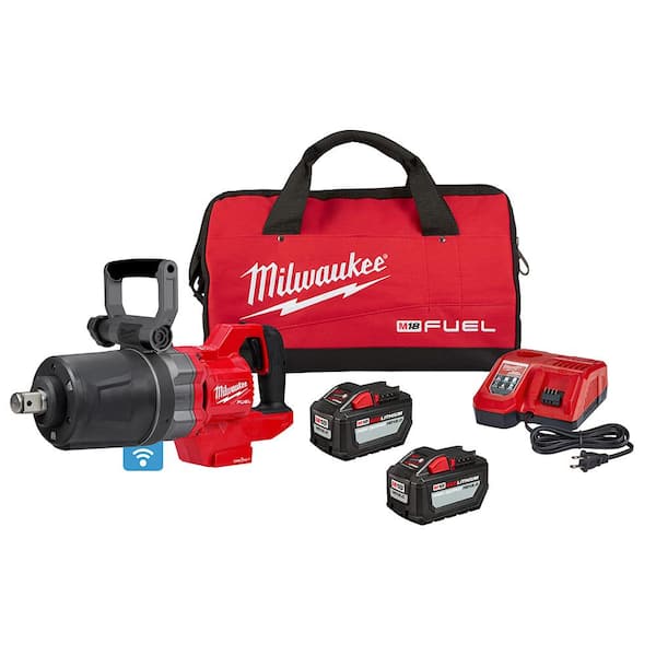 Milwaukee M18 FUEL 18V Lithium-Ion Brushless Cordless 1 in. Impact Wrench with D-Handle Kit with Two 12.0 Ah Batteries