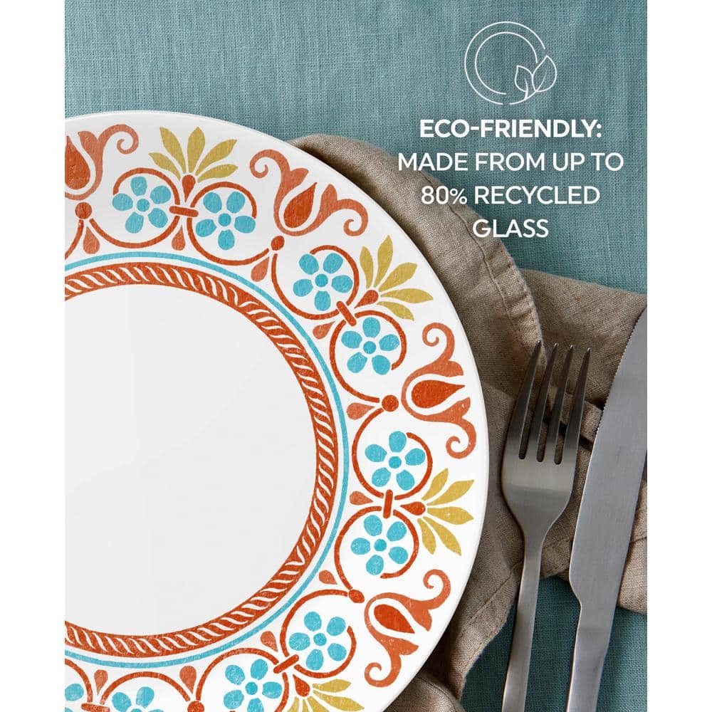 Terracotta Dreams Multicolor Floral Glass Dinnerware Set, Service for 4