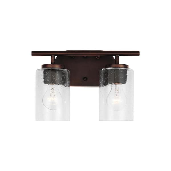 Generation Lighting Oslo 12.5 in. 2-Light Bronze Contemporary Transitional Dimmable Wall Bath Vanity Light with Clear Seeded Glass Shades