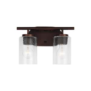Oslo 12.5 in. 2-Light Bronze Dimmable LED Bath Vanity Light with Clear Seeded Glass Shades