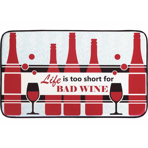 Chef Gear Life is Too Short for Bad Wine 18 in. x 30 in. Anti-Fatigue Faux Leather Kitchen Mat