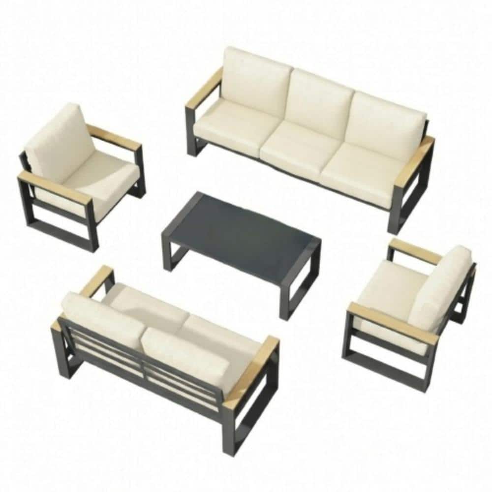 5-Piece Metal Outdoor Conversation Patio Furniture Set with Beige Cushions price history on PriceWatchPro