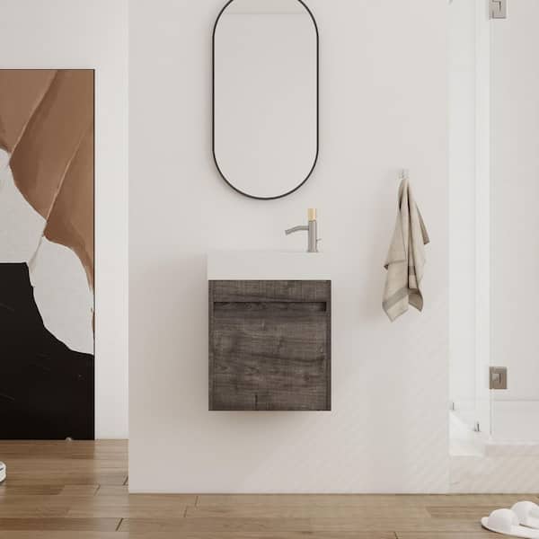18 in. Wall-Mounted Single Gray Bath Vanity with White Resin Vanity Top Assembled