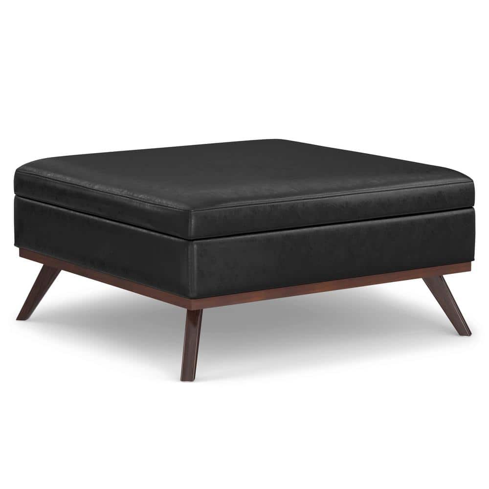 Owen 40" Distressed Black Vegan Leather Coffee Table Ottoman