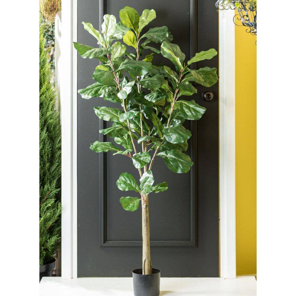 63'' Green Artificial Fiddle Leaf Tree in Black Pot