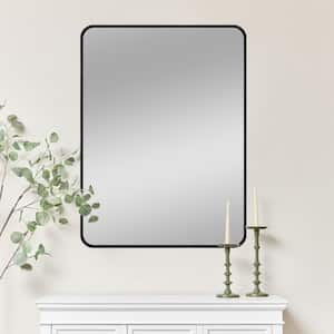 30 in. W x 40 in. H Modern Rectangular Aluminum Alloy Black Rounded Corner Wall Mirror/Decorative Mirror