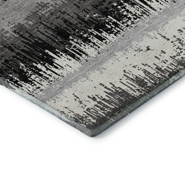 Mayfield Premium Machine Washable Abstract AMF1013 Black 3 ft. x 4 ft. Area Rug