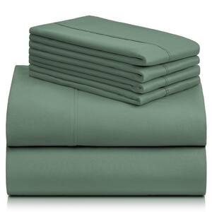 6-Piece Tree Moss Green Microfiber Breathable Luxury Silky Soft Queen Sheet Set with 18 in. Deep Pockets for Hotel